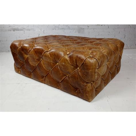 Chesterfield Fabulous Rectangular Brown Tufted Leather Ottoman Chairish