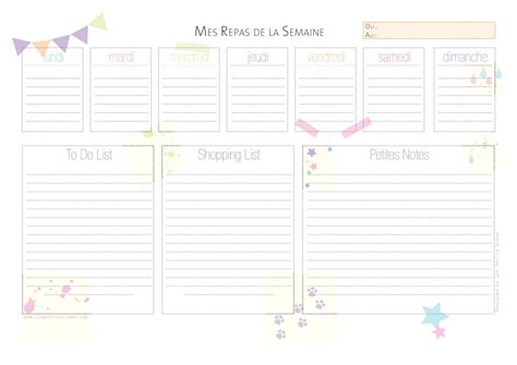 Menu De La Semaine à Imprimer Plannings Pdf Vierges Gratuits Au