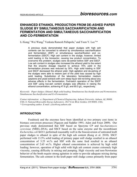 PDF Enhanced Ethanol Production From De Ashed Paper Sludge By