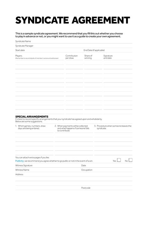 Free Lottery Syndicate Agreement Template