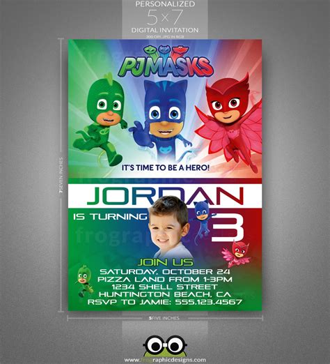 PJ Masks Birthday Invitation With Photo Of By Frographicdesigns