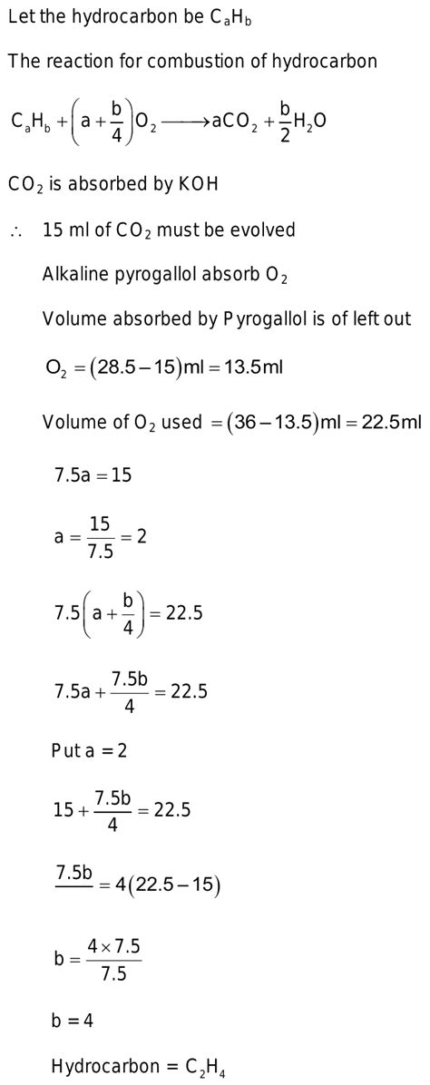 7 5 Ml Of A Gaseous Hydrocarbon Was Exploded With 36 Ml Of O2 On