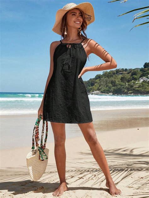 Shein Swim Vcay Summer Beach Solid Color Women S Sleeveless Cover Up