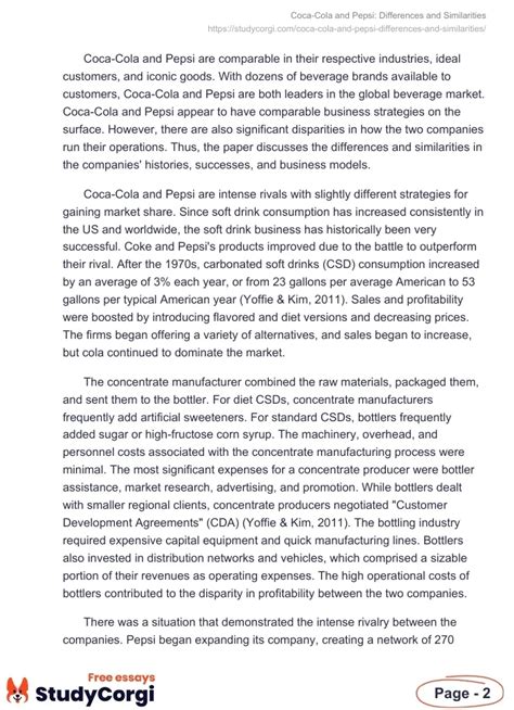 Coca Cola And Pepsi Differences And Similarities Free Essay Example