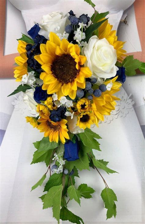 Künstliche Navy und Sonnenblumen Brautstrauß Marine und Sonnenblumen