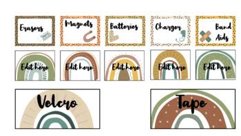 Boho Rainbow Teacher Toolkit Labels I Editable Tpt