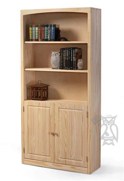 Solid Pine Wood Unfinished Modern Style Bookcase With Doors Wide X