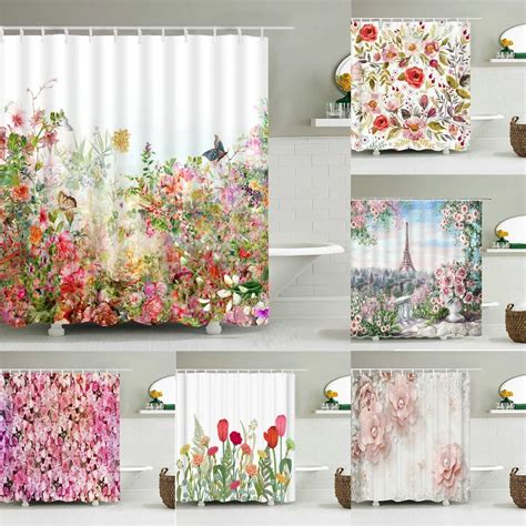 Cortinas De Ducha Con Patr N De Mariposas Y Flores Impermeables De Poli