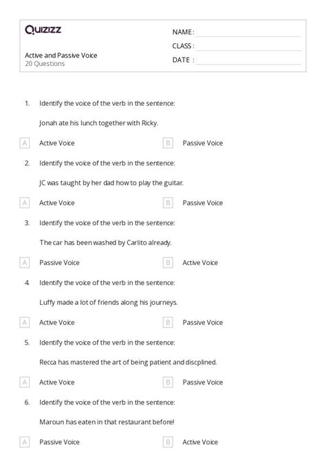 50 Active And Passive Voice Worksheets For 5th Grade On Quizizz Free And Printable