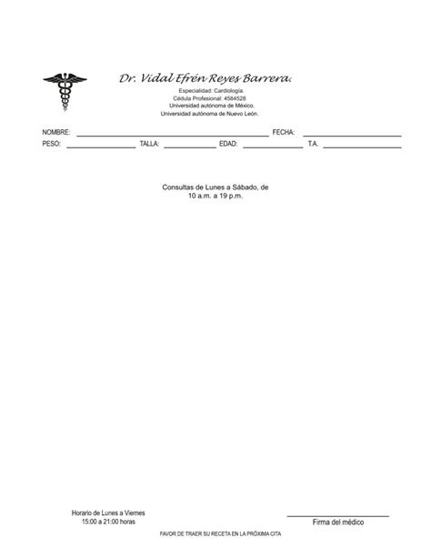 Formato De Receta Medica Para Imprimir