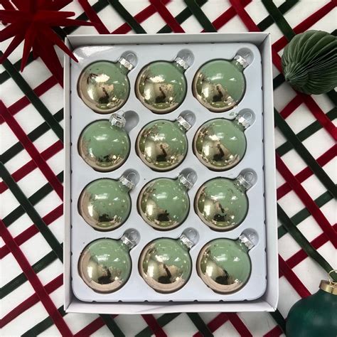 Set Of Christmas Ornaments Sage Green With Gold Leaf Dipped Accents