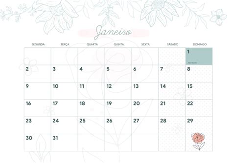 Calendario Mensal Flores Aquarela Janeiro Fazendo A Nossa Festa