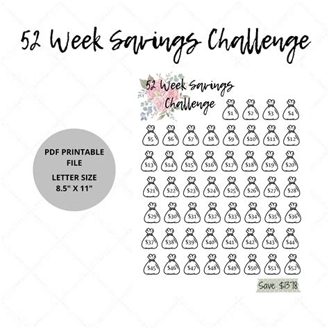 52 Week Savings Challenge Digital Pdf Download File Have Fun Etsy Uk