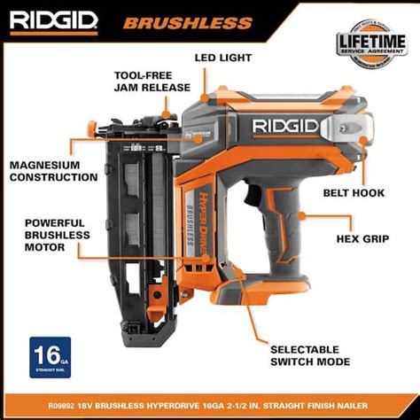 RIDGID 18V Brushless Cordless HYPERDRIVE 16 Gauge 2 1 2 Straight Finish