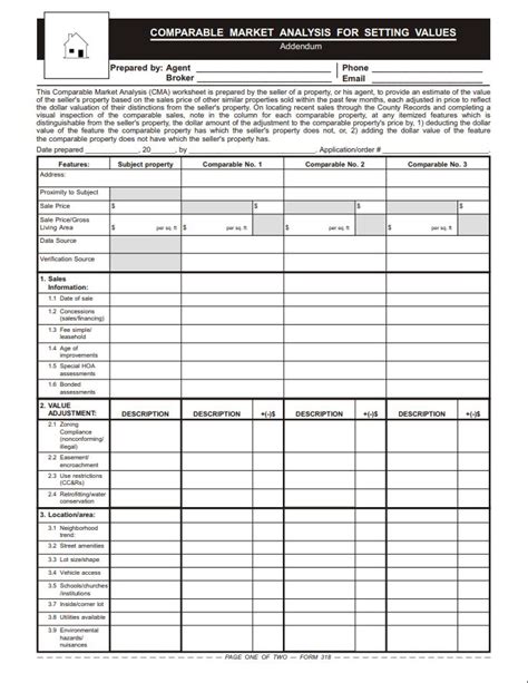 Fillable Form Comparative Market Analysis For Setting Values Addendum