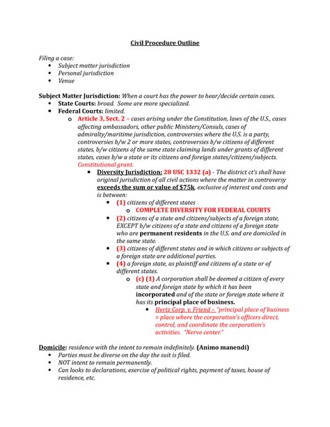 Civil Procedure Outline Civil Procedure Outline Filing A Case