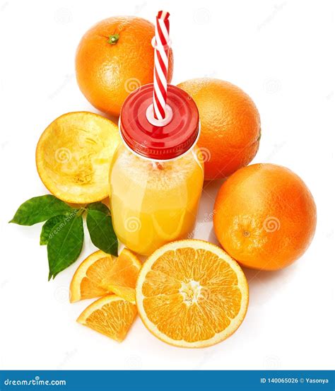 Fresh Orange Juice With Fruit And Green Stock Photo Image Of