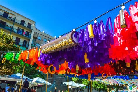 Fiesta Major De Gracia Placa Poble Romani Barcelona Spain Editorial