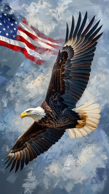 Premium Photo Soaring Bald Eagle With American Flag Background