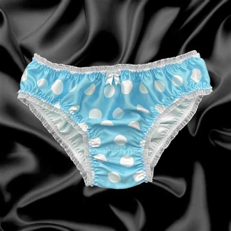 AQUA BLUE SATIN Polkadot Frilly Sissy Panties Bikini Knicker Briefs