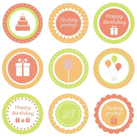 Premium Vector Set Of Circle Labels Cupcake Toppers For Birthday Party