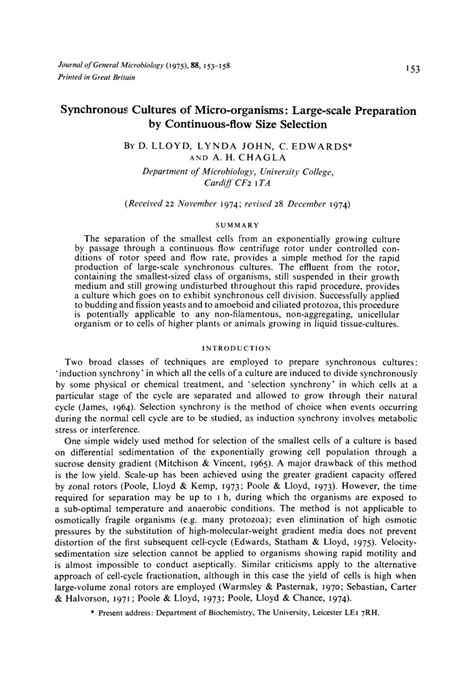 Pdf Synchronous Cultures Of Microorganisms Large Scale Preparation