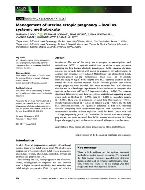 Pdf Management Of Uterine Ectopic Pregnancy Local Vs Systemic