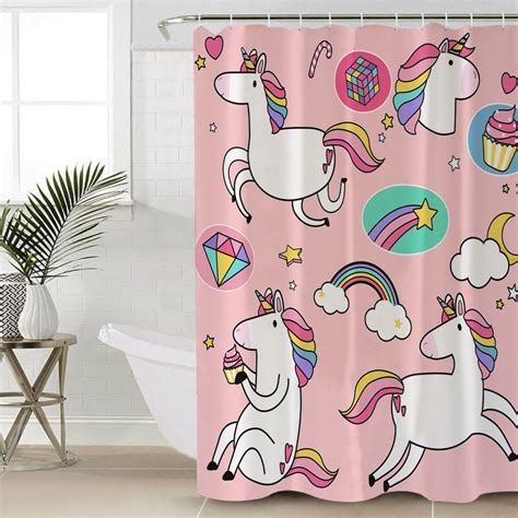 Rainbow Unicorn Themed Shower Curtain Unilovers