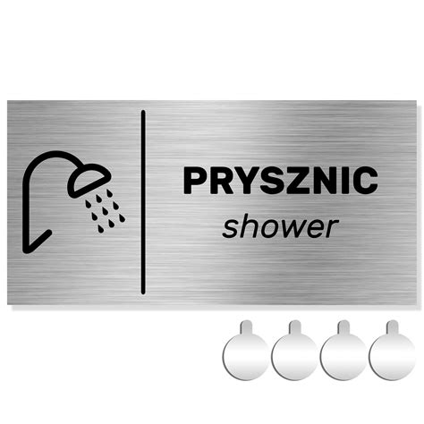 NIERDZEWNA Tabliczka na drzwi ścianę PRYSZNIC Shower 10x20 Aluminium