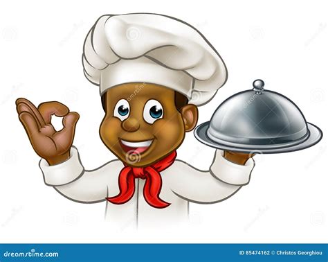 Cartoon Black Chef Holding Plate Or Platter Stock Vector Illustration Of Character Drawing