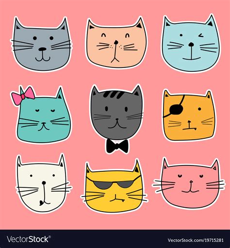 Set Of Sticker Cute Cat Royalty Free Vector Image