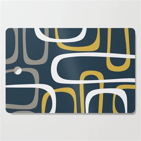 Mid Century Modern Loops Pattern In Light Mustard Yellow Navy Blue