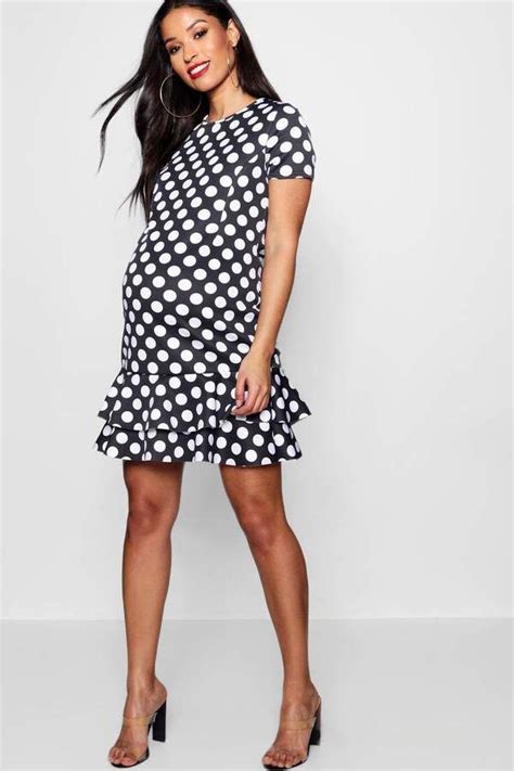 Boohoo Maternity Naomi Polka Dot Ruffle Smock Dress