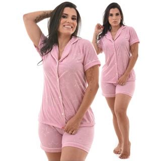 Pijama Feminino Americano Baby Doll Blogueira Curto Aberto Shopee Brasil