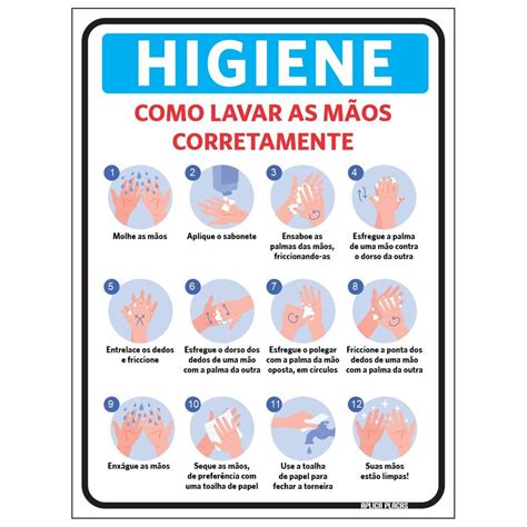 Placa Sinalização Higiene Como Lavar as Mãos Corretamente em Promoção