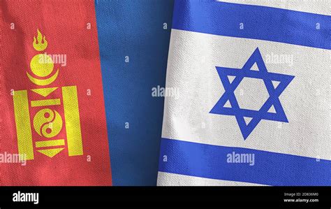 Israel And Mongolia Two Flags Textile Cloth 3D Rendering Stock Photo