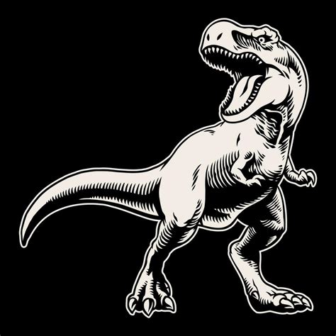 Mano Dibujado De Negro Y Blanco De Rugido Tirano Saurio Rex Ilustraci N