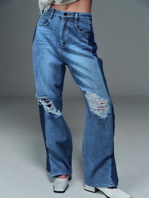 Distressed Contrast Jeans Blue Sourceunknown