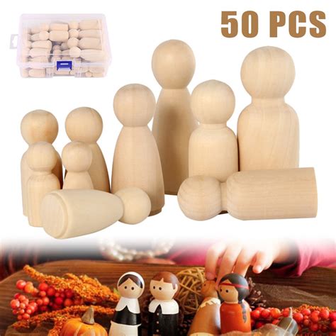 Peg Doll 50pcs Unfinished Wooden Peg Doll For Diy Painting Natural Wood Peg People In 4 Sizes