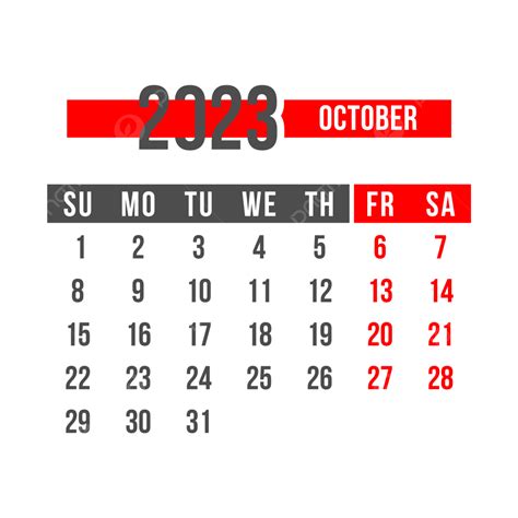 October 2023 Monthly Calender October 2023 October Calendar Png And