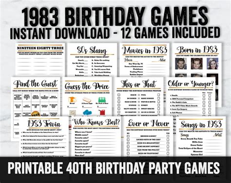 Printable 40th Birthday Party Games Fortieth Party Birthday - Etsy