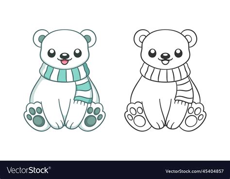 Cute Chibi Snow Polar Bear Wearing A Scarf Vector Image