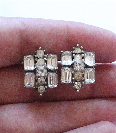 Vintage Bogoff Signed Clear Rhinestone Screwback Earrings Bogoff Screw Back Earrings Vintage