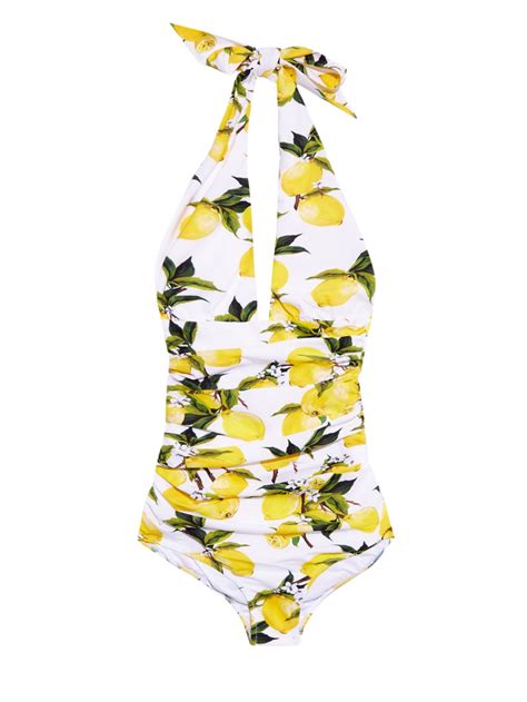 Limoni Print Ruched Halterneck Swimsuit By Dolce And Gabbana Shop Now