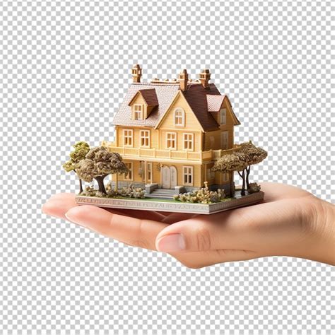 Premium Psd Hand Holding Miniature House Isolated On Transparent