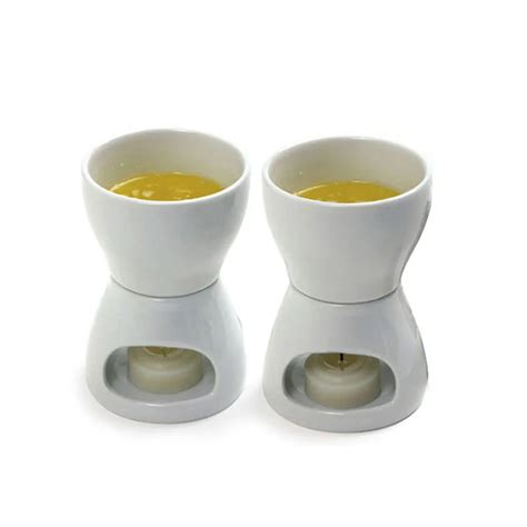 2pcs Set High White Cheese Fondue Tool Set Ceramic Butter Warmer Buy