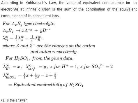 Ionic Conductance Of H And So4 Are X And Y Cms Find The Equivalent