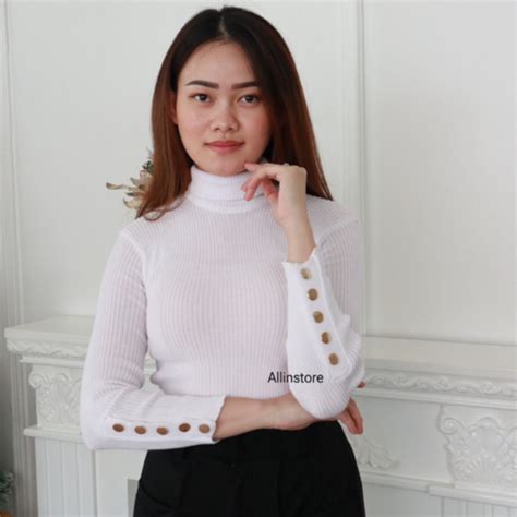 Jual AIS Turtleneck Inara Knit Baju Rajut Kancing Wanita Atasan