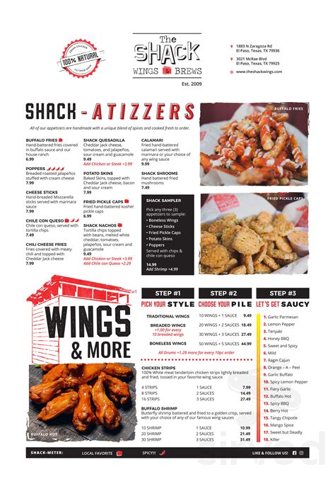 The Shack Wings Brews Menu In El Paso Texas USA