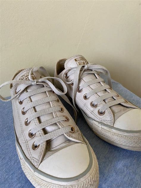 Converse Nude Leather Ankle Cut Sneakers Women S Fashion Footwear Sneakers On Carousell